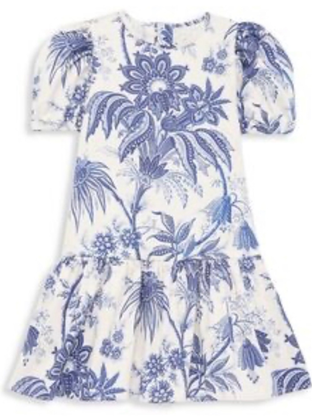 EUC Cara Cara Girls Blue and White Floral Puff Sleeve Dress